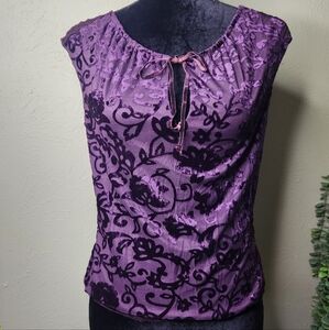 Vintage Charlotte Russe Purple Burnout Velvet Top Made in USA Large Whimsigoth